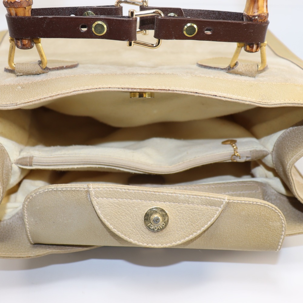 Vintage Gucci Diana Tote Large Tan Womens Bamboo Handle Suede Leather Bag - Picture 9 of 11